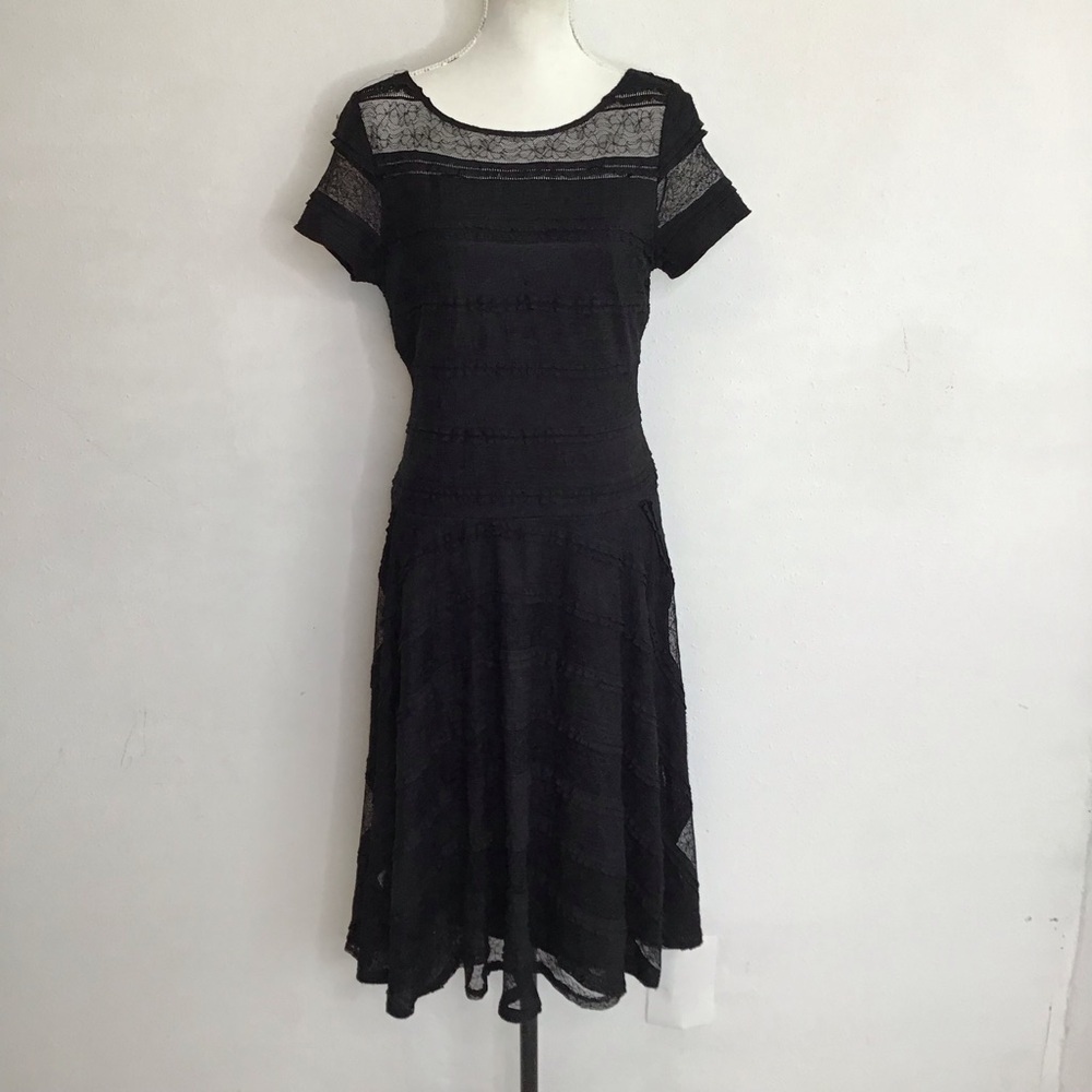 Signature by Sangria Women Elegant Black Sheer Lace Fit & Flare Midi Dress 10